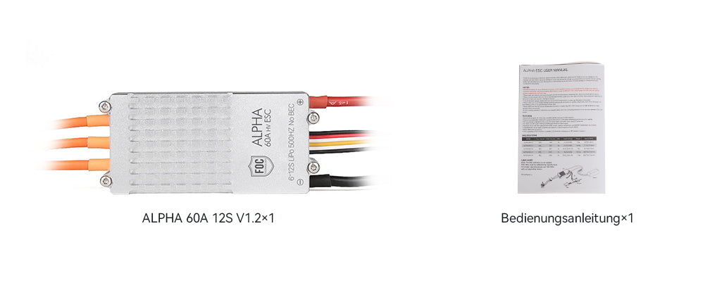 T-Motor ALPHA 60A 12S V1.2 FOC ESC – Lieferumfang mit Bedienungsanleitung