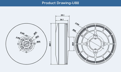 T-Motor U8 II Efficiency Type UAV Motor – KV85 / KV100 / KV150 / KV190