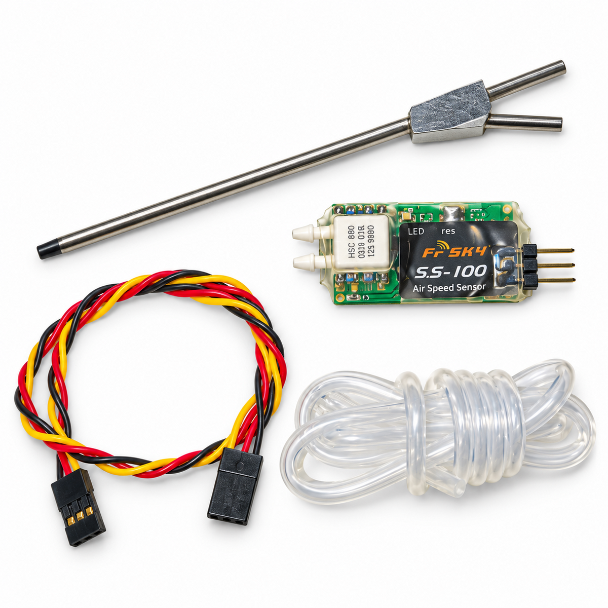 FrSky ASS-100 Air Speed Sensor mit Pitotrohr, Kabel und Silikonschlauch – Vorderseite