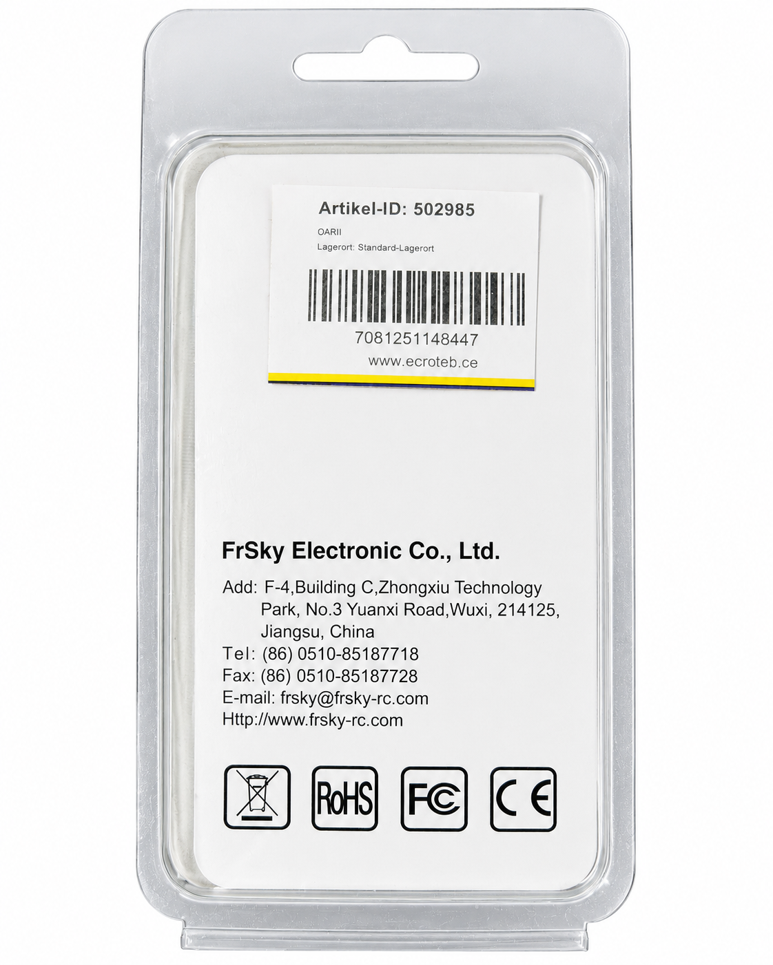 FrSky D4R-II Originalverpackung Rückseite Art.-ID 502985 EAN 7081251148447