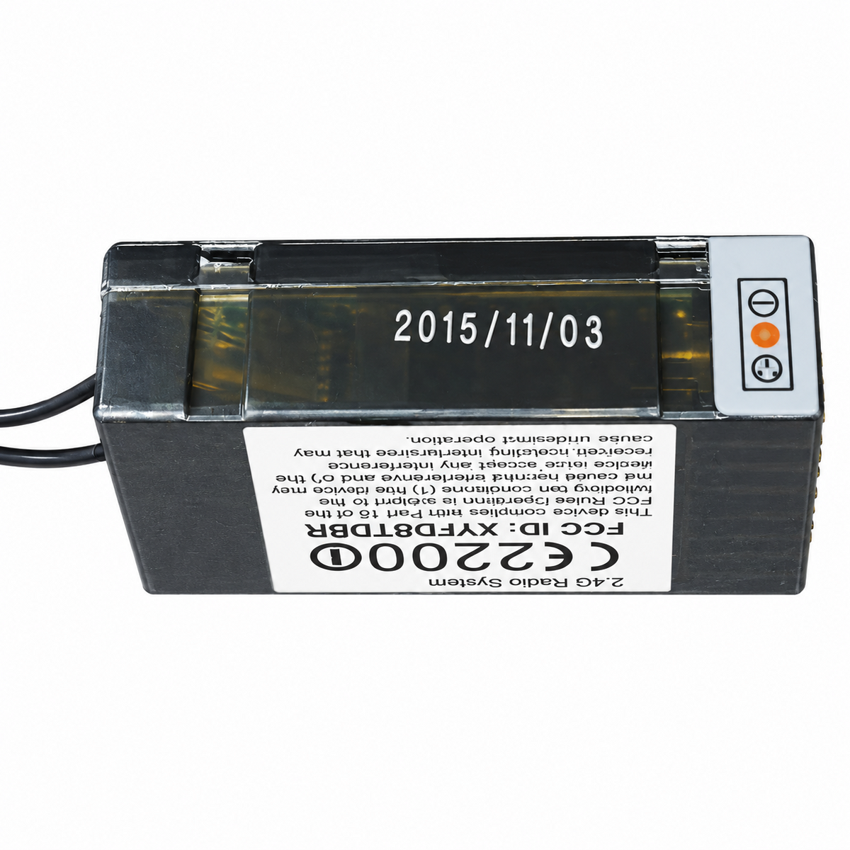 FrSky D8R-XP Telemetry Empfänger – Seitenansicht und Datumskennzeichnung