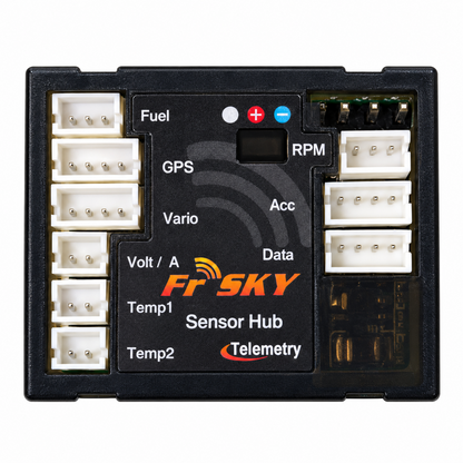 FrSky FSH-1 Sensor Hub Frontansicht mit Sensoranschlüssen