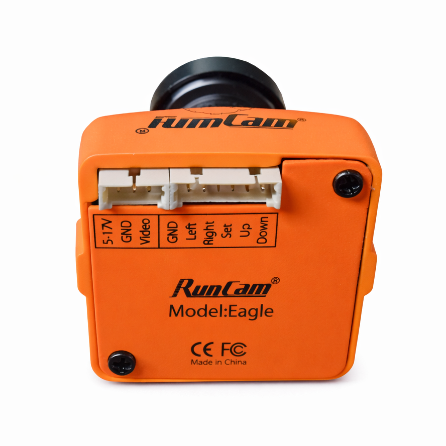 RunCam Eagle FPV Kamera 800TVL 130° NTSC Orange Rückseite mit Anschluss