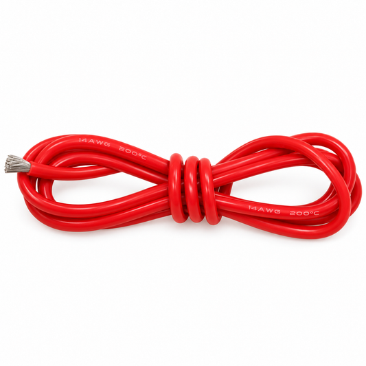 Silikonkabel 14 AWG 1m Rot auf weißem Hintergrund