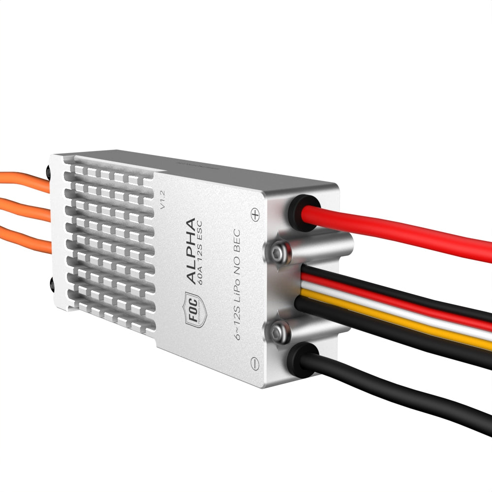 T-Motor ALPHA 60A 12S V1.2 FOC ESC – Detailansicht Strom- und Signalkabel