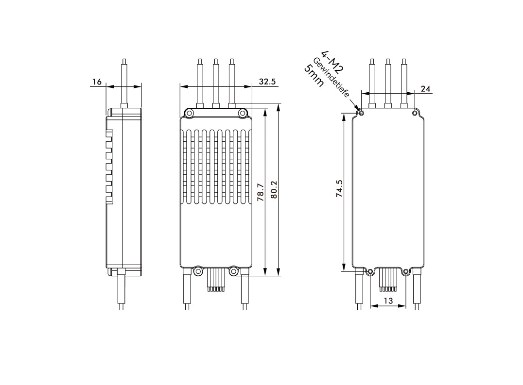 T-Motor ALPHA 60A 12S V1.2 FOC ESC – technische Zeichnung und Abmessungen