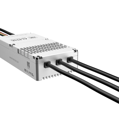 T-Motor ALPHA 60A 24S FOC ESC – Detailansicht Kühlkörper und Motorkabel