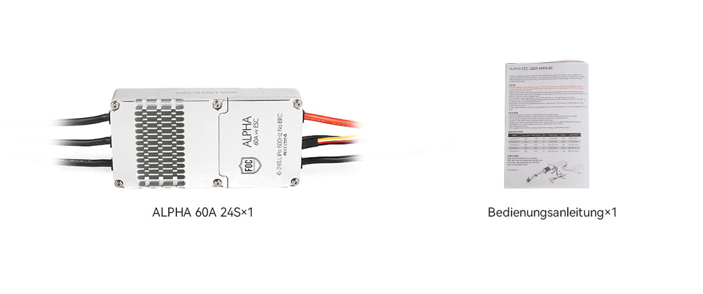 T-Motor ALPHA 60A 24S FOC ESC – Lieferumfang mit Bedienungsanleitung