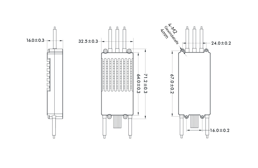 T-Motor ALPHA 60A 6S FOC ESC – Abmessungen technische Zeichnung