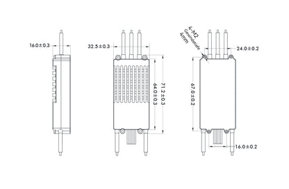 T-Motor ALPHA 60A 6S FOC ESC – Abmessungen technische Zeichnung