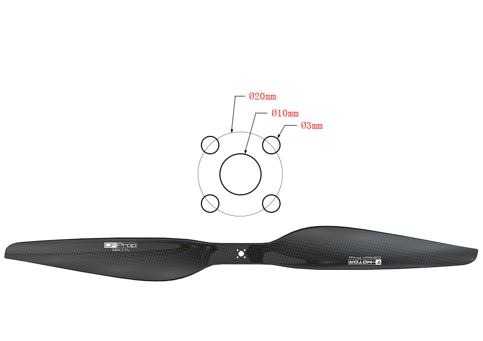 T-Motor G32x11 Carbon Propeller – technische Zeichnung der Befestigung