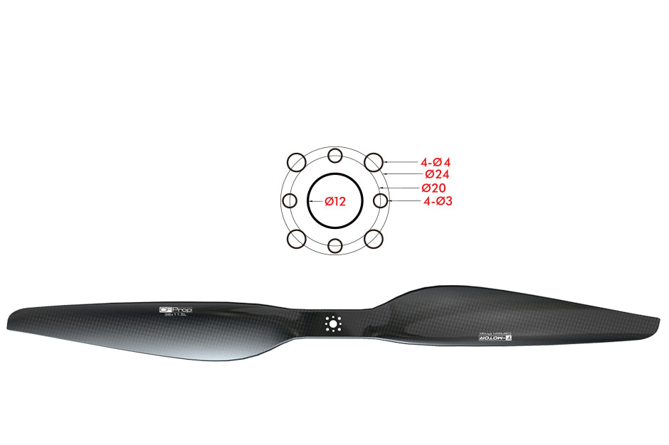 T-Motor G36x11.5 Carbon Propeller – technische Zeichnung Aufnahme Ø12 mm