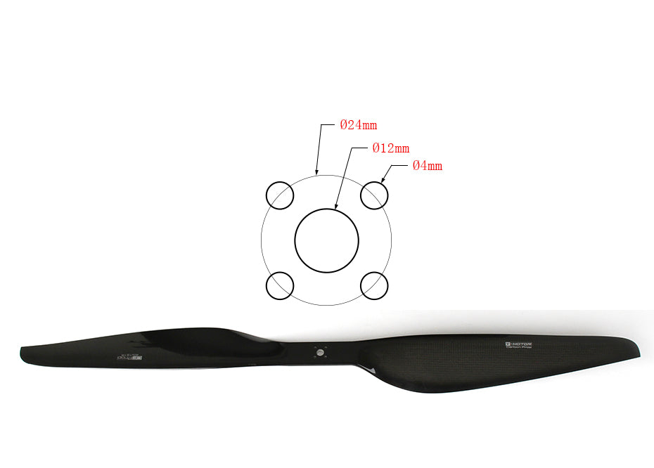 T-Motor G40x13.1 Carbon Propeller – technische Zeichnung Ø12 mm, Ø24 mm, 4 x Ø4 mm