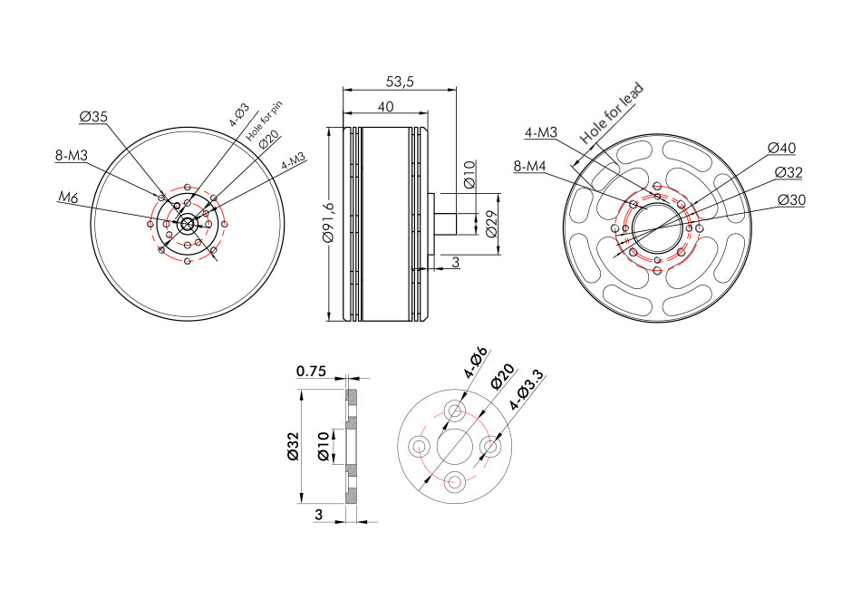 T-Motor P80III ohne PIN technische Zeichnung und Abmessungen