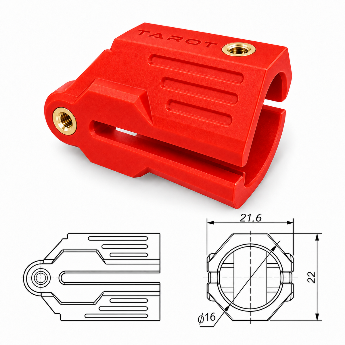 TAROT TL68B28 16-mm-Klapphalter Rot mit technischer Zeichnung