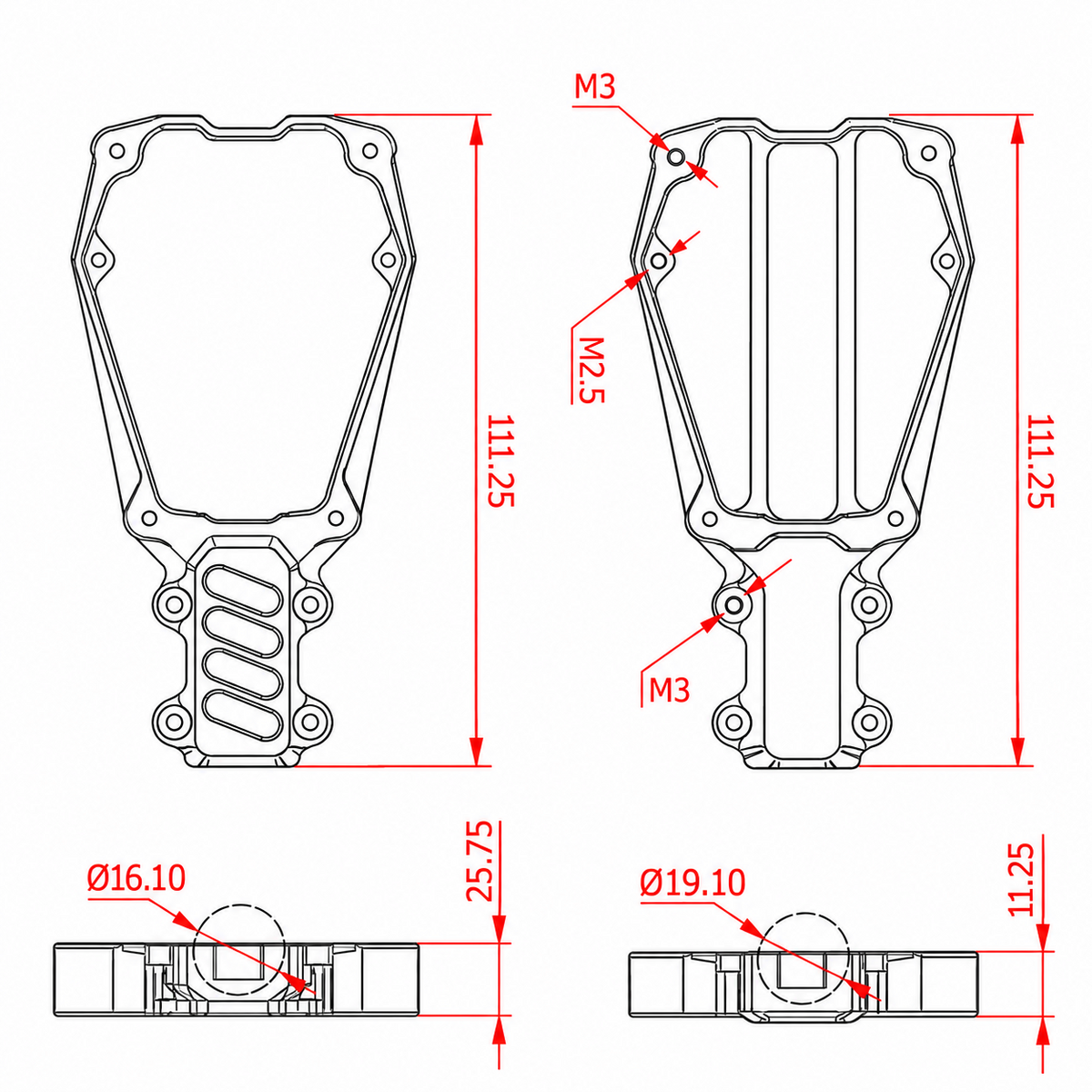 TAROT TL68B44 Doppel-Motorhalter – technische Maßzeichnung