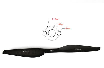 T-Motor G22x7.2 Carbon Propeller – Montagezeichnung Ø6 mm, 2× Ø3 mm, Ø12 mm Lochkreis