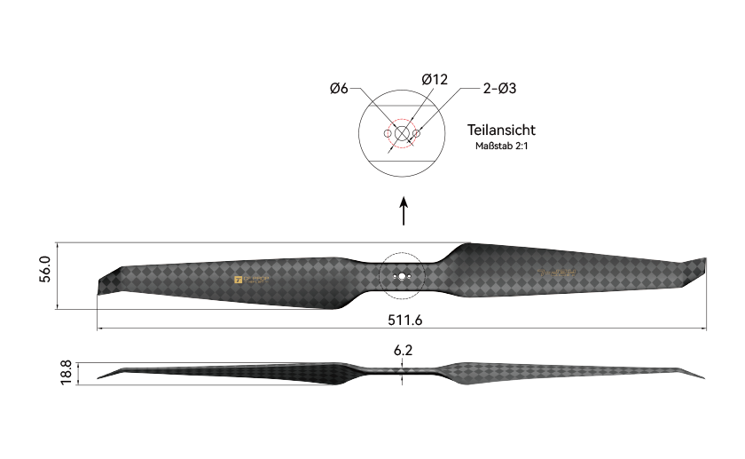 T-Motor HEP-L 20x7 Carbon Propeller – technische Zeichnung und Abmessungen