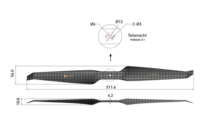 T-Motor HEP-L 20x7 Carbon Propeller – technische Zeichnung und Abmessungen