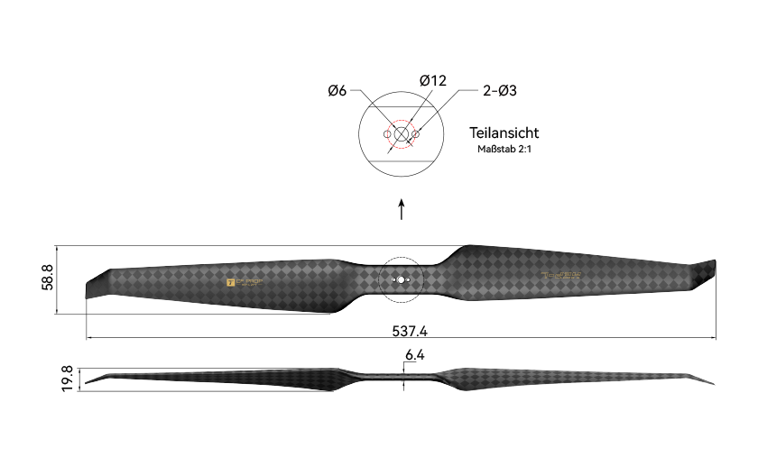 T-Motor HEP-L 21x7 Carbon Propeller – technische Zeichnung und Abmessungen