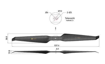 T-Motor HEP-L 21x7 Carbon Propeller – technische Zeichnung und Abmessungen