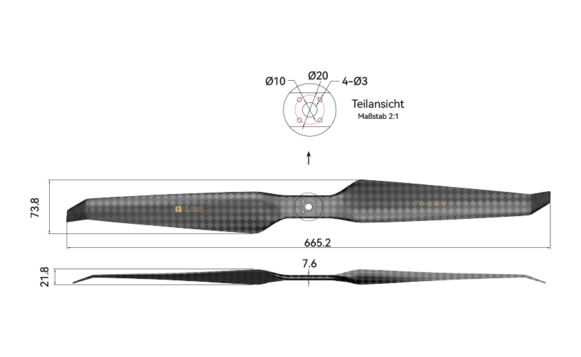 T-Motor HEP-L 26x8.8 Carbon Propeller – technische Zeichnung und Abmessungen