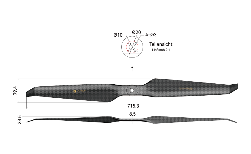 T-Motor HEP-L 28x9 Carbon Propeller – technische Zeichnung und Abmessungen