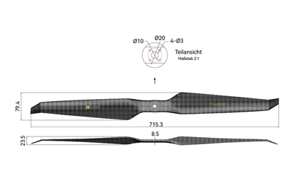 T-Motor HEP-L 28x9 Carbon Propeller – technische Zeichnung und Abmessungen