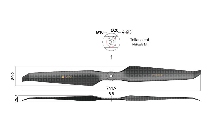 T-Motor HEP-L 29x11 Carbon Propeller – technische Zeichnung und Abmessungen