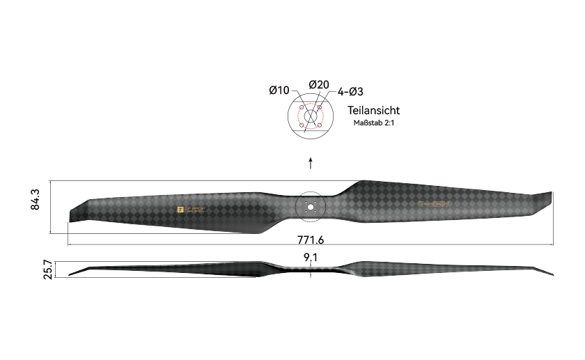 T-Motor HEP-L 30x10.5 Carbon Propeller – technische Zeichnung und Abmessungen