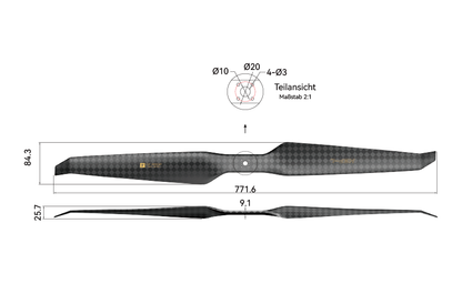 T-Motor HEP-L 30x10.5 Carbon Propeller – technische Zeichnung und Abmessungen