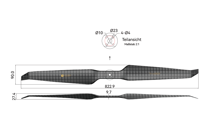 T-Motor HEP-L 32x11 Carbon Propeller – technische Zeichnung und Abmessungen