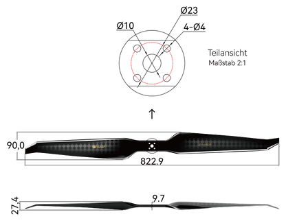 T-Motor HEP-S 32×11 Carbon Propeller – Technische Zeichnung mit Abmessungen und Bohrbild