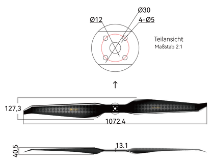 T-Motor HEP-S 42×16 Carbon Propeller – Technische Zeichnung mit Abmessungen und Bohrbild