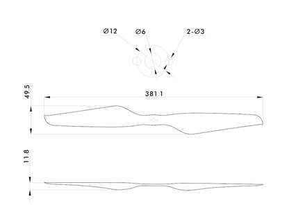 T-Motor NS15x5 Carbon Propeller – technische Zeichnung und Abmessungen