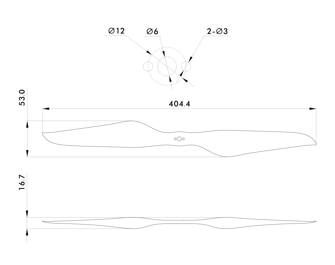 T-Motor NS16x6.1 Carbon Propeller – technische Zeichnung und Abmessungen