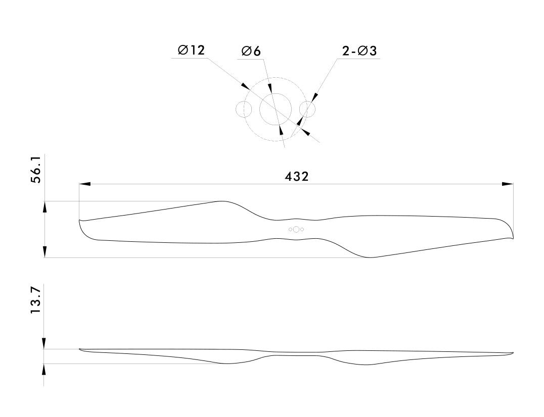 T-Motor NS17x5.8 Carbon Propeller – technische Zeichnung und Abmessungen