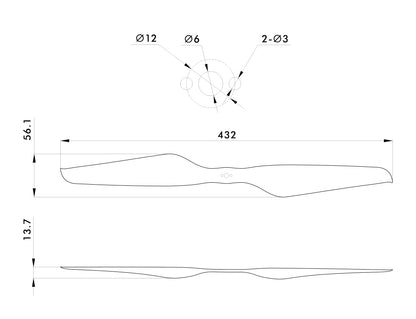 T-Motor NS17x5.8 Carbon Propeller – technische Zeichnung und Abmessungen