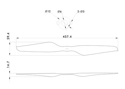 T-Motor NS18x6 Carbon Propeller – technische Zeichnung und Abmessungen
