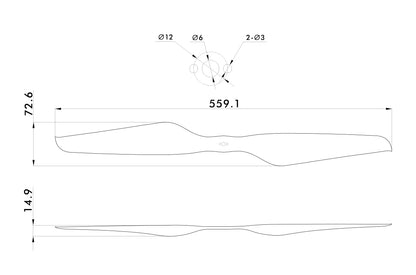 T-Motor NS22x6.6 Carbon Propeller – technische Zeichnung und Abmessungen